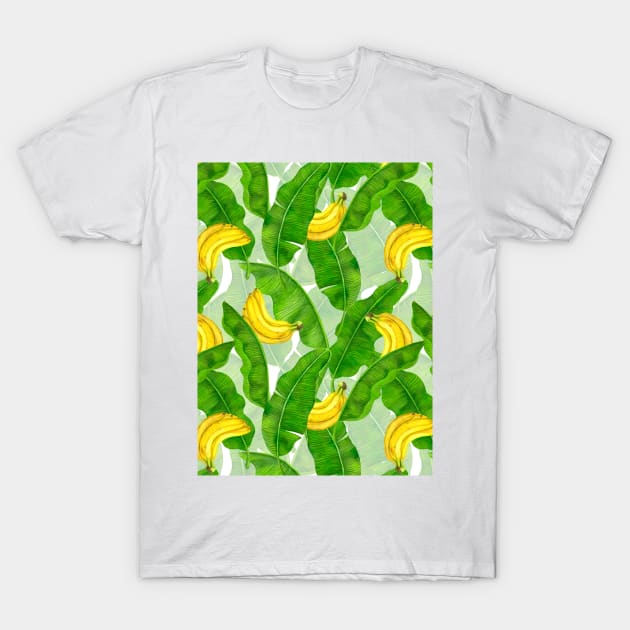 Bananas and leaves watercolor design T-Shirt by katerinamk